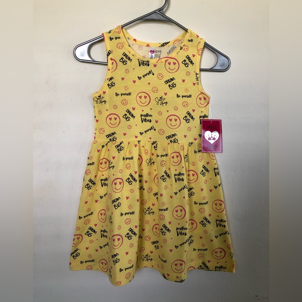 MISS PINK Size 5/6 Girls Sleeveless Sun Dress Beautiful Inspirational Print New